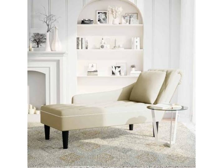 NLQMSU Langer Sessel, Velours, cremefarben, mit Kissen und Armlehne, rechts Weicher Samt, Lendenkissen, rechte Armlehne, hochelastischer Schaumstoff, Knopfpolsterung, Wohnzimmer, Schlafzimmer, Büro