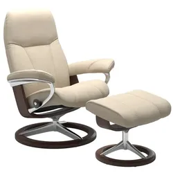 Stressless Sessel mit Hocker Consul Signature Leder Beige Batick Cream M (Medium)