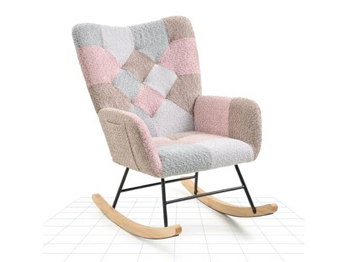 FLEXISPOT Garten Schaukelstuhl mit Seitentasche, Moderner Schwingsessel mit Holzkufen, Schaukelsessel Gepolsterter Relaxsessel für Wohnzimmer, Schlafzimmer, Balkon Rosa