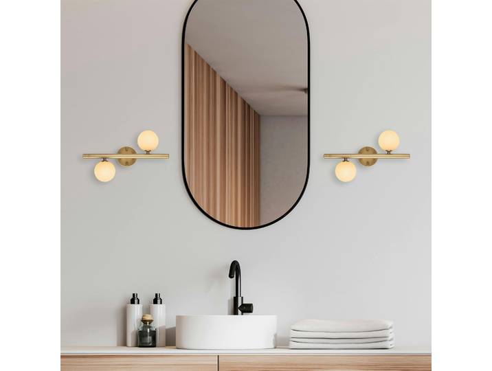 Applique murale art déco dorée, 2 globes blancs L 40 cm SIERRE