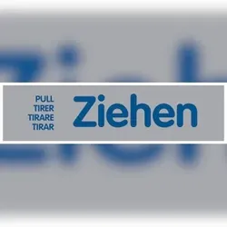 Türschild, Ziehen - mehrsprachig, 40 x 160 mm - 160x40x1 mm Kunststoff
