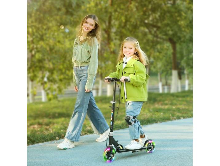 AIYAPLAY Trottinette Enfant Pliable 2 Roues LED Hauteur Réglable Noir