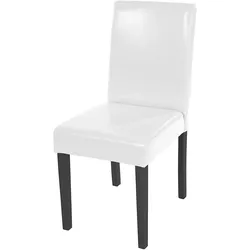 Esszimmerstuhl Littau, Küchenstuhl Stuhl, Leder ~ weiß, dunkle Beine