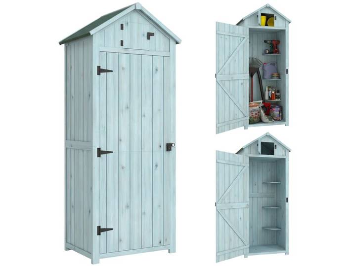 Armoire de jardin - Outsunny - abri outils 3 étagères 2 portes toit bitumé stockage extérieur - bois - 77x54x179cm - bleu