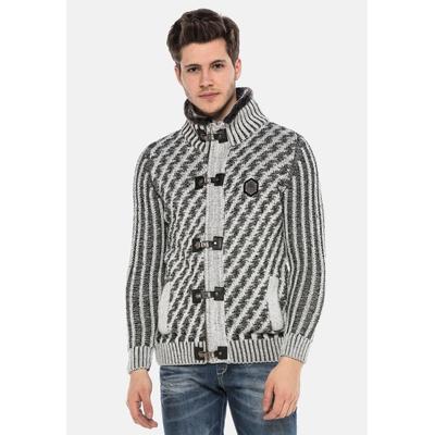 Strickpullover CIPO & BAXX "Pullover", Herren, Gr. L, grau, 100% Polyacryl, gestreift, Basic, regular fit, Strickbündchen, Pullover Strickpullover, mit Verschlussschnalle, CP213