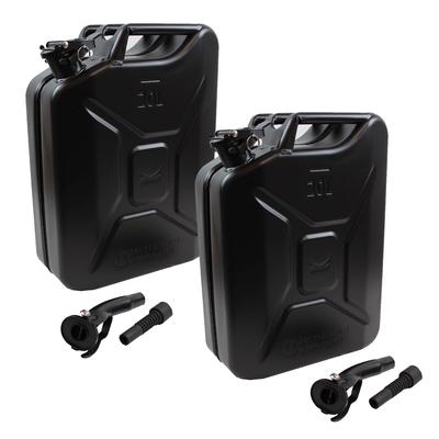 TRUTZHOLM 2x Metallkanister schwarz 20 Liter inkl. Ausgießer + Halterung Benzin Diesel