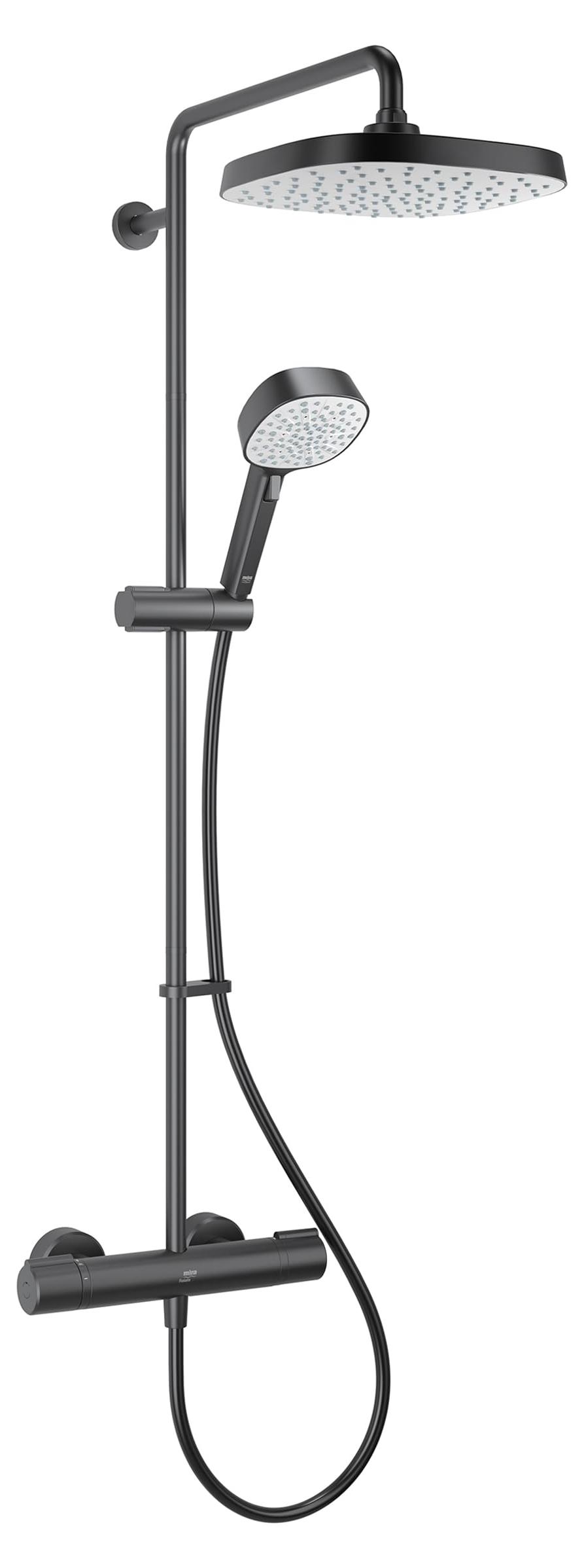 Dual Outlet Mischerdusche Matt Schwarz, Thermostat, 100 mm Handbrause