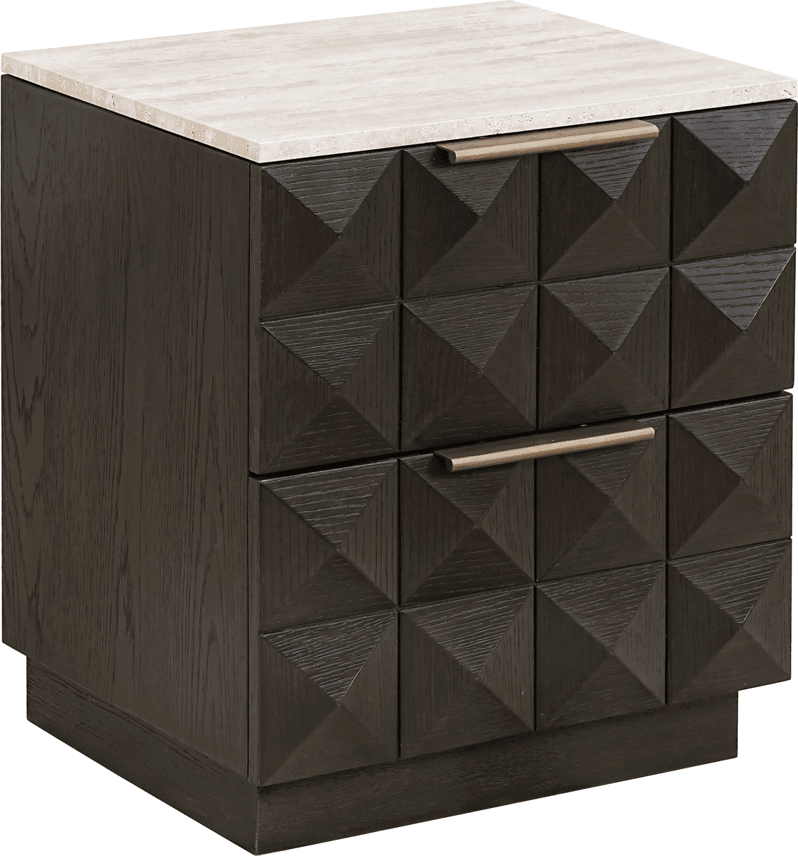 Norah Deep Brown 2 Drawer Bedside Table with Travertine Top