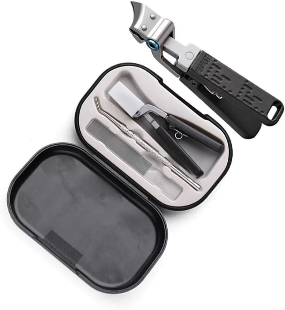 INF 3-teiliges Maniküre-Set – Nagelzange mit schräger Spitze, Nagelhautschieber, Nagelfeile aus ABS und Edelstahl, kraftvoller Schwarz
