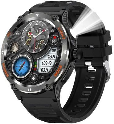 Uplift Treasures EIGIIS KT76 Rugged Smartwatch With Compass And Flashlight black