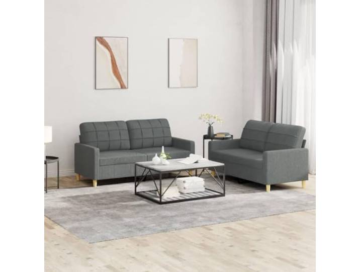 HEFZGDB 2-TLG. Sofagarnitur mit Kissen Dunkelgrau Stoff – Robuste Wohnlandschaft mit atmungsaktivem Bezug für langlebigen Komfort und modernes Design, strapazierfähige Polsterung