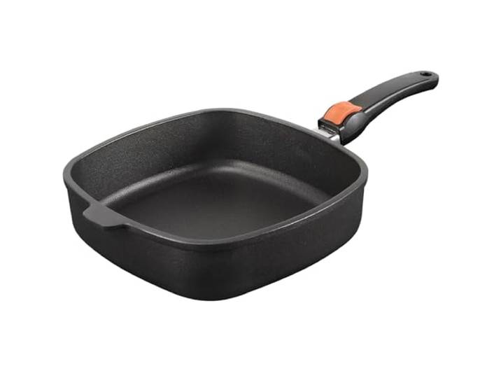 SKK große viereckige Hochrandpfanne 26x26 cm - induktionsgeeignet - eckige Aluguss beschichtete Bratpfanne & abnehmbaren Stiel - Made in Germany