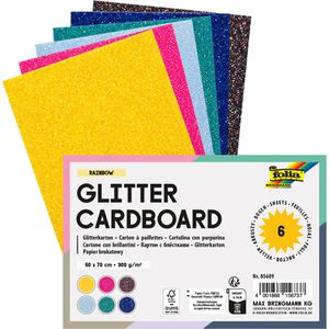 Folia Fotokarton Glitterkarton Rainbow 50 x 70 cm, 6 Farben sortiert, 300g/m², 6 Blatt