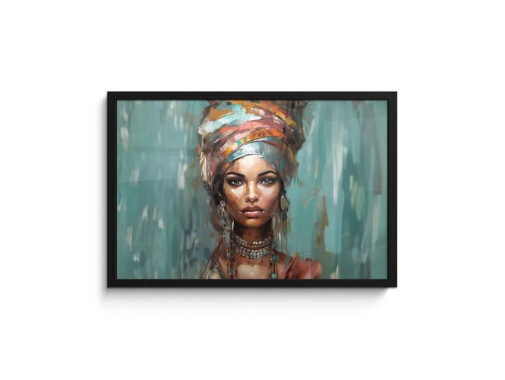 MuchoWow Poster MIT Rahmen Frau - Kunst - Schmuck - Porträt 60x40 cm, Blaugrau, Papier, Rechteckig, 60x40 cm, gerahmt, Bilder & Rahmen, Bilder
