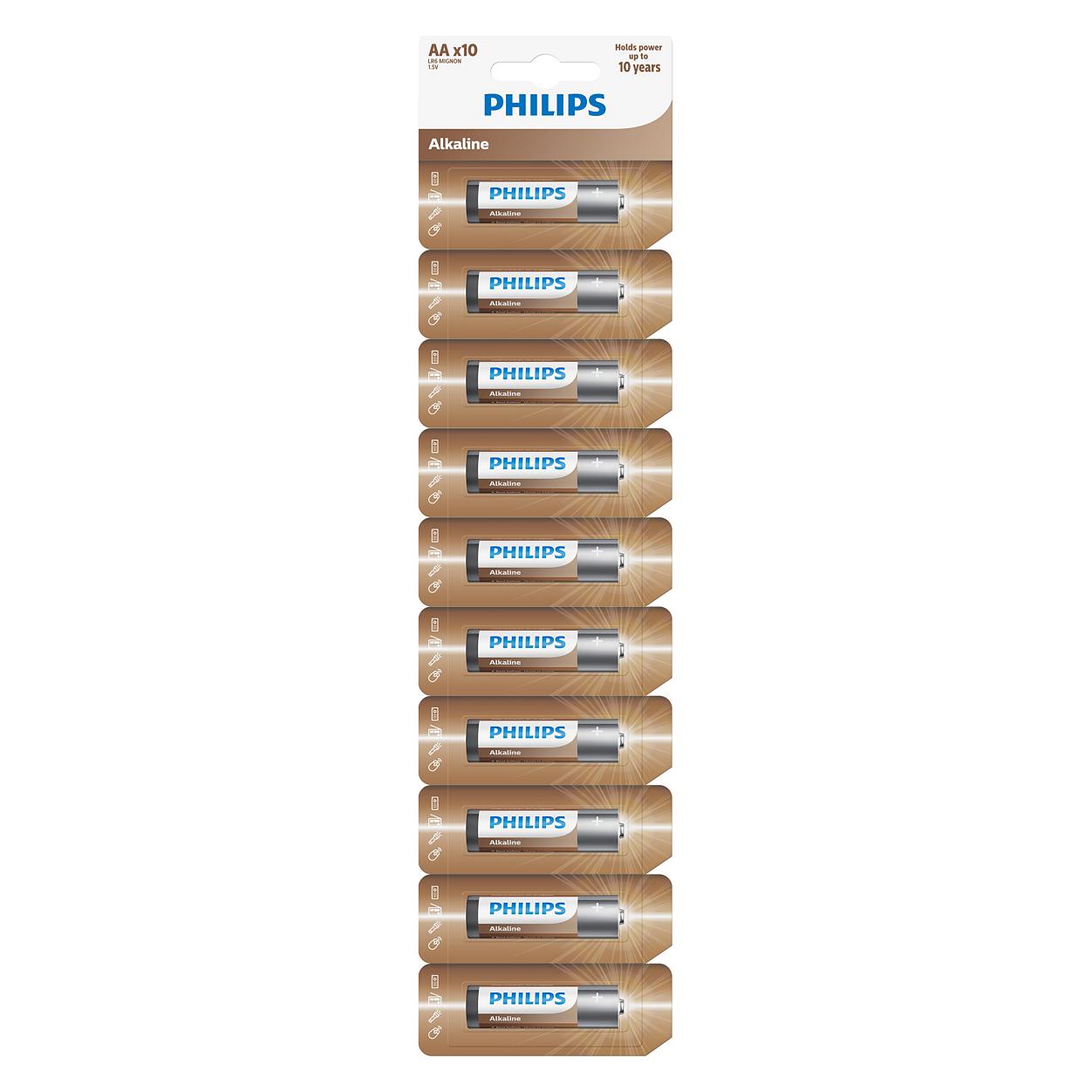 Philips Batterie AA LR6 ZRYWKA 10PCS ALKALIN (10 Stk., AA) (Phil-LR6AL10S/10)