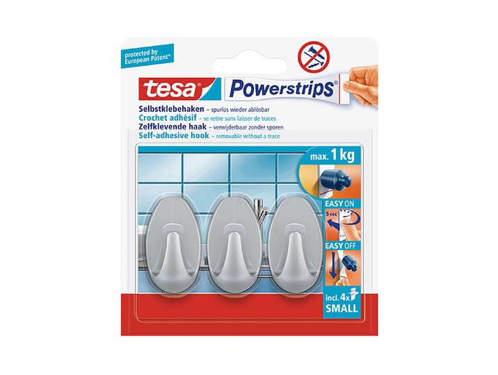 Tesa Selbstklebende Haken Chrom Oval 1 kg 3 Stück