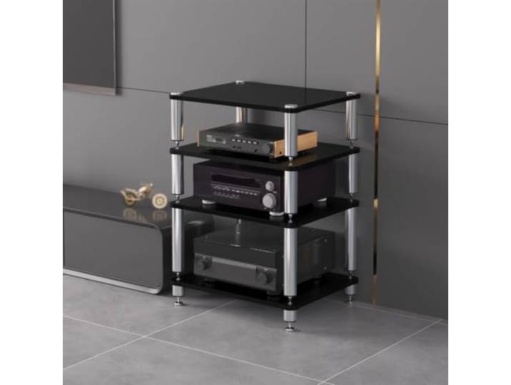 ZSCNYHMT Audio Rack, Stereo-Schrank Mit Edelstahlrahmen Und Ablagen Mehrschichtige regale, verstärkeraufbewahrung, player-organisation, stabiles design, für audio innenräume(A2,4-tier)