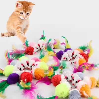 Uplift Treasures Mini Fleece Mouse Cat Toy With Feather 50pcs