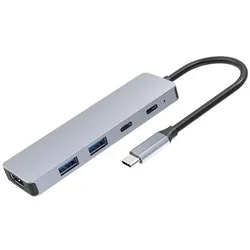 DLH USB-C (M) HUB WITH 1X HDMI (F) 2X USB-C (F) 2X USB-A (F) 1X HDM (USB-C, 5 Ports), Dockingstation + USB Hub, Grau