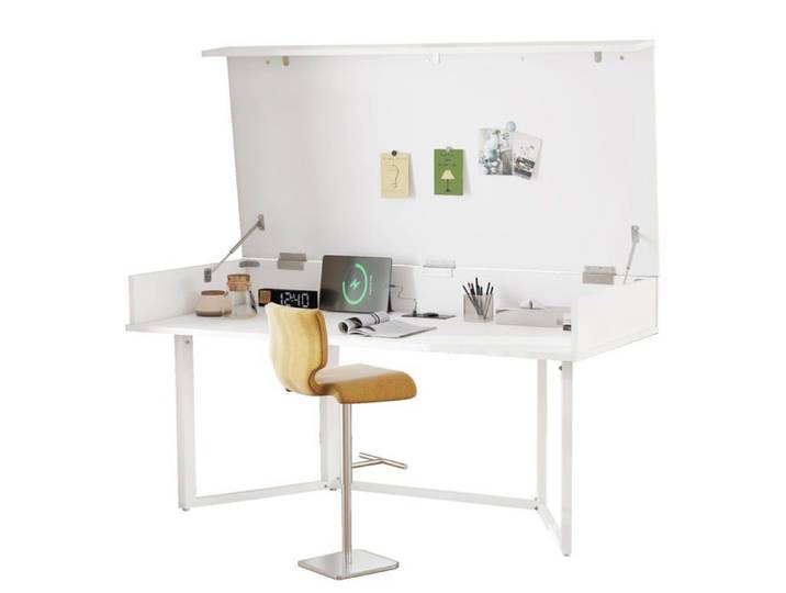 Bureau pliable Logidon 120x55 blanc avec prises