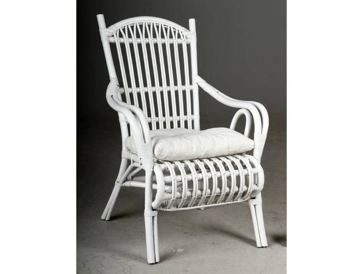Fauteuil - MARQUE Inconnue - Modèle Inconnu - Rotin laqué blanc - Coussin inclus - 1 place