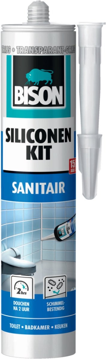 Bison Super Silicone Sanitair kit transparant grijs, 300 ml