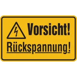 Warnschild, Vorsicht! Rückspannung!, 120 x 200 mm - 200x120x0.6 mm Magnetfolie
