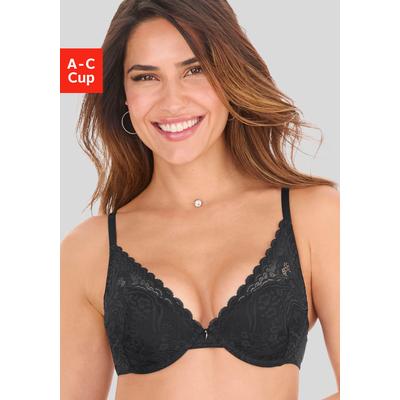 Push-up-BH S.OLIVER "Danielle", Damen, Gr. 80, Cup C, schwarz, Spitze, Obermaterial: 60% Polyamid, 35% Polyester, 5% Elasthan, BHs Push-up-BH, aus dezent transparenter Spitze in blumiger Optik, Dessous