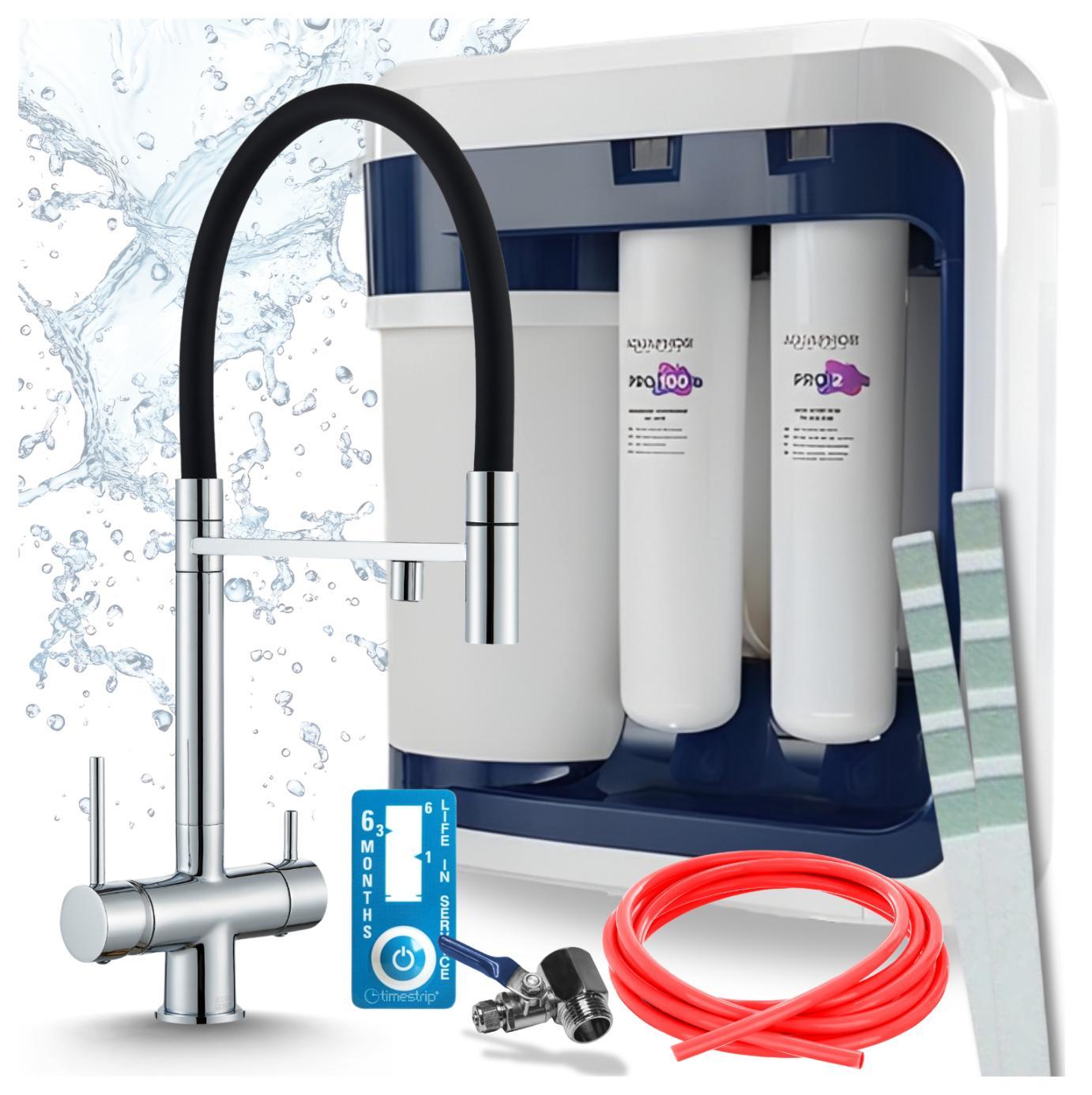 Ari 3-Wege-Küchenarmatur Highflex, Chrom, Ausziehbare Spültischarmatur Im Set Mit Aquaphor Ro-202S Pro Wasserfiltersystem