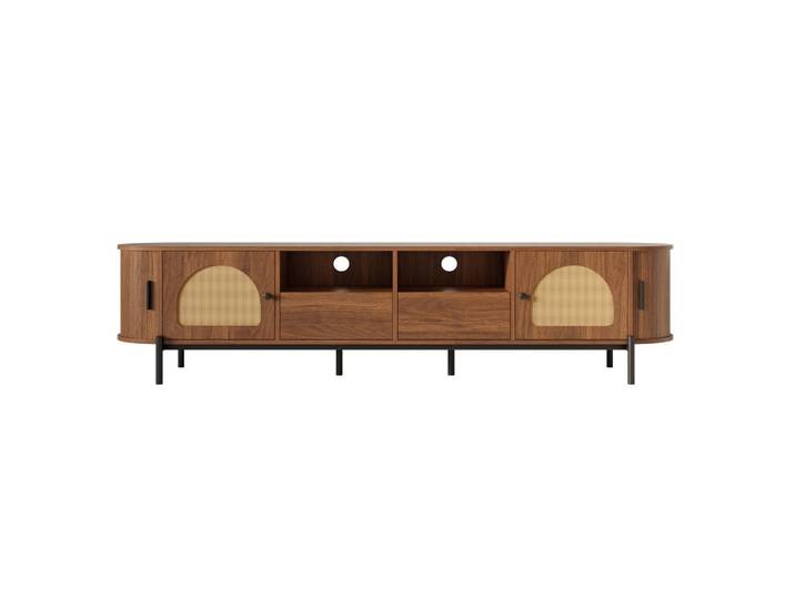 TV-LOWBOARD in holzoptik mit rattan, ovale form und viel stauraum