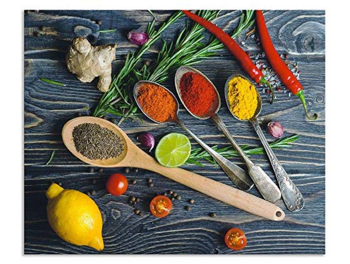 ARTland Spritzschutz Küchenrückwand aus Alu für Küche Herd Spüle 80x65 cm (BxH) mit Motiv Essen Lebensmittel Gewürze Kräuter Chili Chilischote H9KD