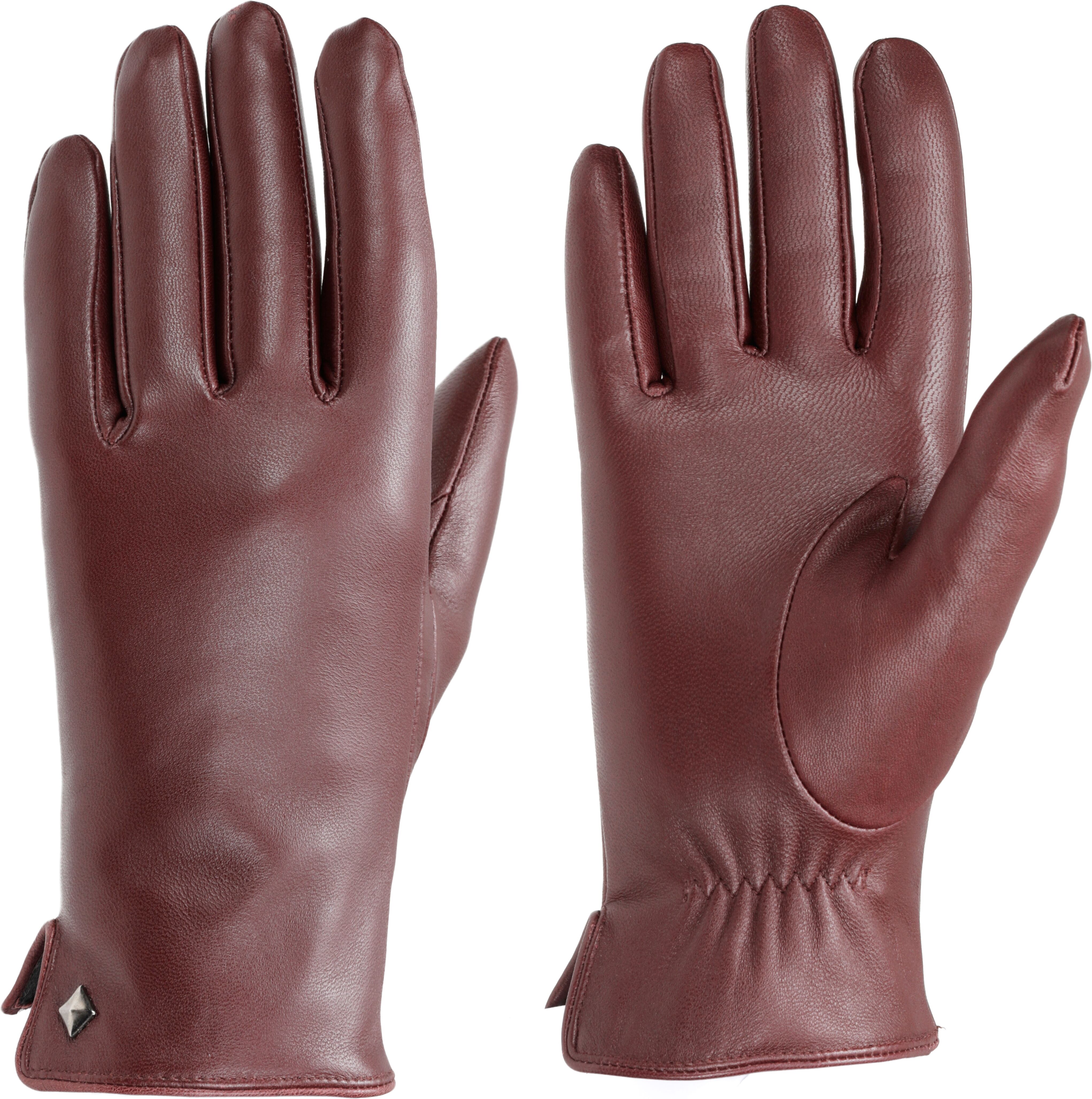 Lederhandschuhe PEARLWOOD "Meg", Damen, Gr. 8, burgundy, Schafsleder, unifarben, Handschuhe Lederhandschuhe, dekorativer Rockstud - elastischer Bund - Seitenschlitz burgundy 8