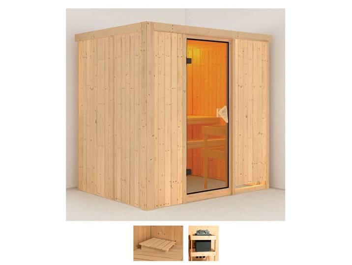 Sauna KARIBU Bedine , beige (naturbelassen), ohne Ofen, (ohne Ofen), Saunen, Sauna, ohne Ofen