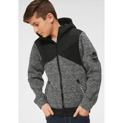 Softshelljacke CHIEMSEE, Jungen, Gr. 176/182, grau (anthrazit), Softshell, Obermaterial: 100% Polyester, bedruckt, bequem, Bündchen, Jacken Softshelljacke, für kältere Tage, aus Polyester, modischer Look, mit Kapuze