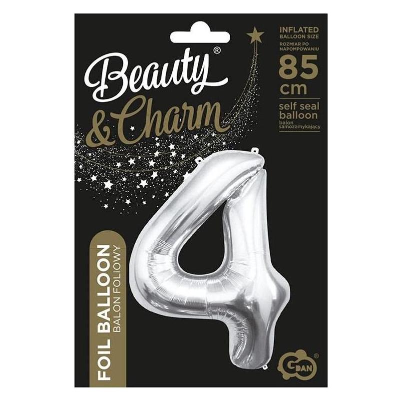 GoDan B&C Folienballon Nummer 4, Silber, 85 cm (1x) (49010585)