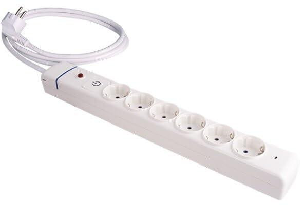 Meervoudig stopcontact 6T met C/kabel, 1,5 meter, met overspanningsbeveiliging en overbelastingsbeveiliging, Blendend