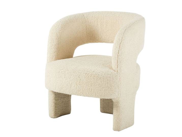 Dreibein-Sessel aus Bouclé-Stoff, weiß