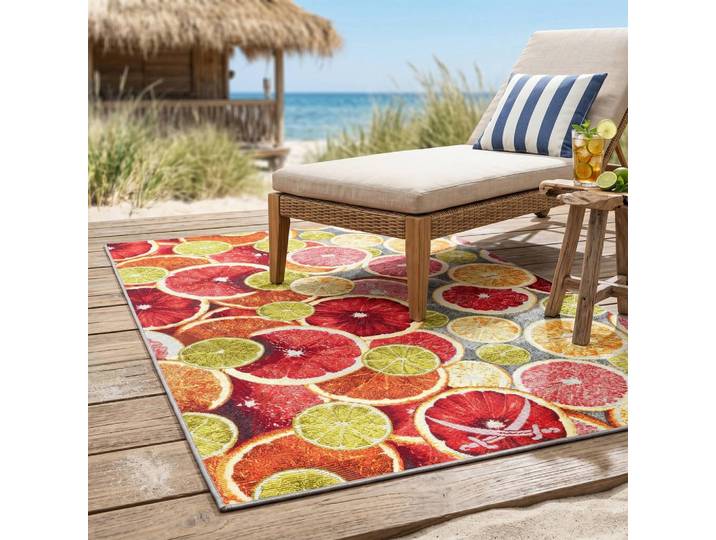 Sansibar Sylt Outdoorteppich Rantum Beach 80x165 cm, Orange, Kunstzeichnung, Rechteckig, 80x165 cm, für Fußbodenheizung geeignet, Teppiche und Böden, Teppiche, Outdoorteppiche