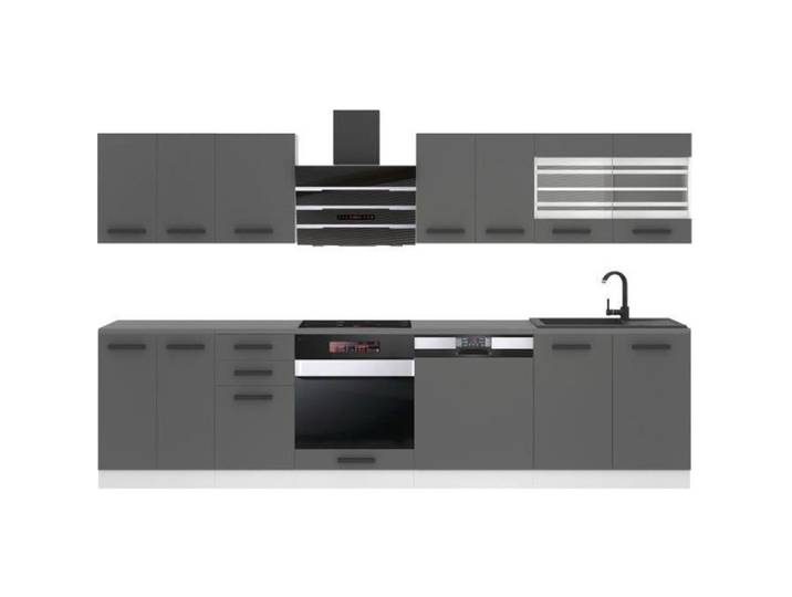 Cuisine Équipée Complète - BELINI - 300 cm - Argent Mat - Design Contemporain - Durable