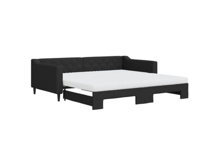 PUGYNBK Schlafsofa mit Matratze aus schwarzem Stoff, 100 x 200 cm Struktur aus Holz und Metall, 2 Schaumstoffmatratzen, modernes Design, Lattenrost