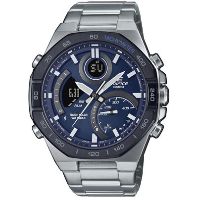 Smartwatch CASIO EDIFICE, bunt (dunkelblau, silberfarben, silberfarben, blau), Smartwatches, Herren, Smartwatch, Solaruhr,Armbanduhr,Herrenuhr,Stoppfunktion,Edelstahlarmband,Bluetooth