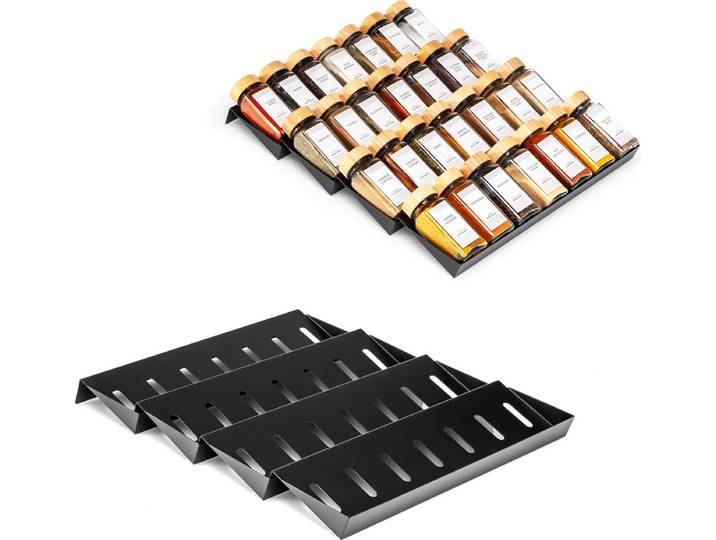 XIVADA Kruidenrek Lade - Zwart - Aluminium - Kruiden Organizer Lade Liggend - Kruidenpotjes opberger