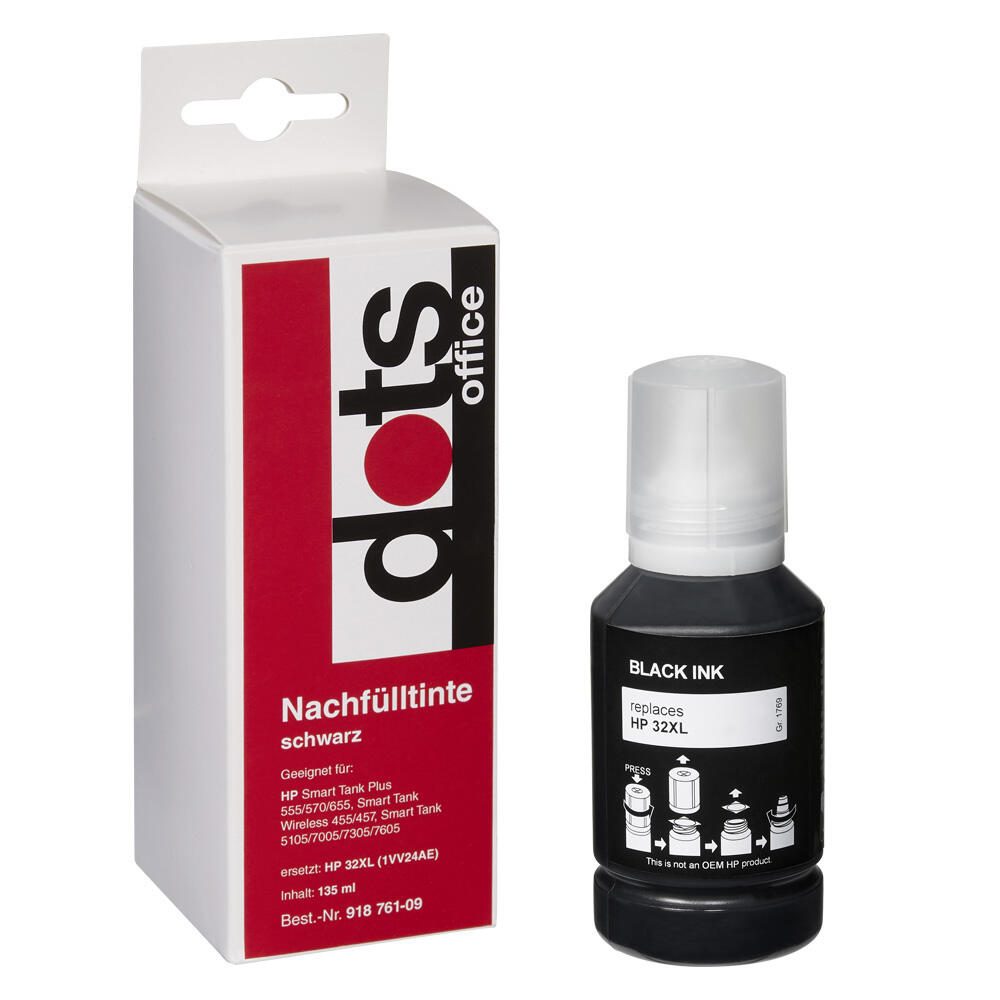 dots Tintenflasche kompatibel zu HP 32XL (1VV24AE) schwarz 1769,1001-DOTS