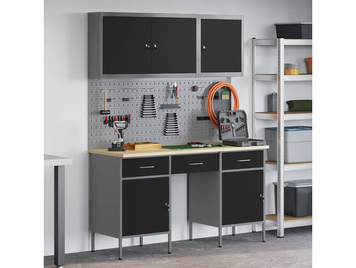 vidaXL Werkbank 8 stk. Schwarz Ingenieure Holz und Stahl