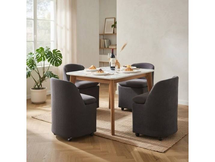 CollaHausse Lot de 2 Chaises Salle à Manger Chenille Roulettes Housse Amovible Gris