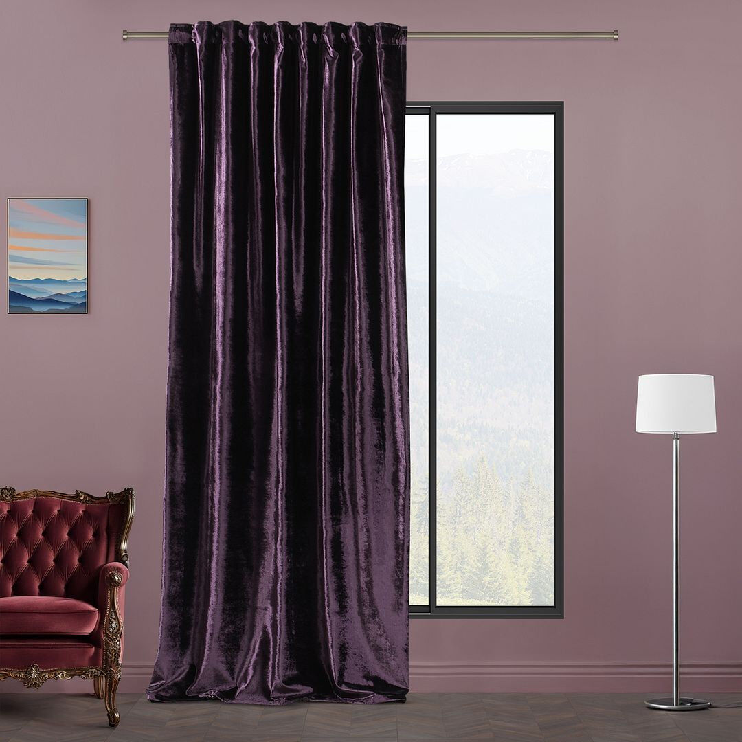 Lilijan Home & Curtain Extra Long & Extra Wide Shiny Velvet Curtain Panel (customized) Eggplant 280cm Width x 325cm Drop