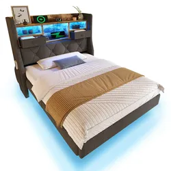 Polsterbett 90x200 mit Stauraum, LED-Beleuchtung und USB-Anschlüssen – Modernes Einzelbett in Grau mit praktischen Funktionen