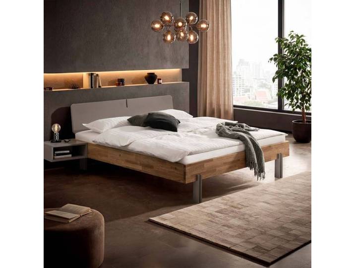 HOMELIV. Massivholzbett Ruvo Komfort Wildeiche teilmassiv 140x200cm modern, Mit Kopfteil
