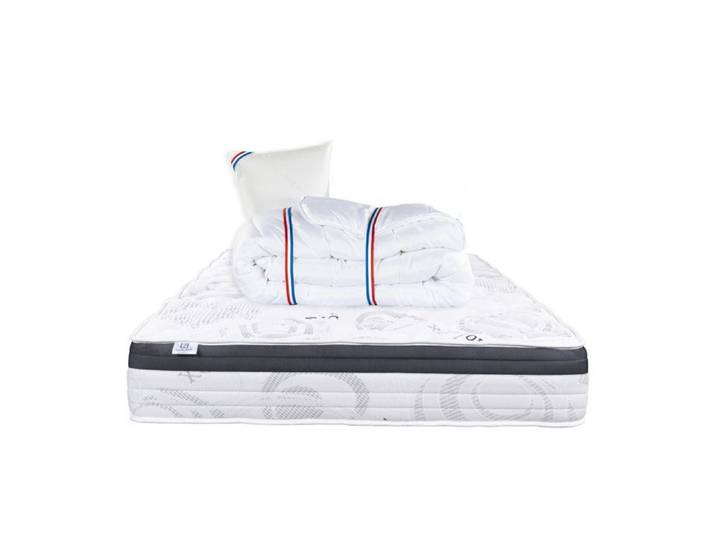 Matelas 90x190 cm Sleeplux 26cm latex ergonomique face été/hiver haute densité + Oreiller + couette