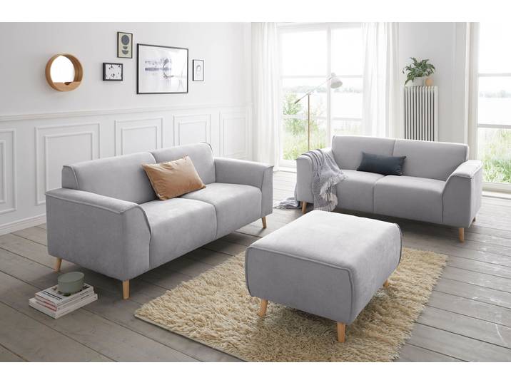 Hocker, Grau, 97x66 cm, Strukturstoff, Mit Keder, Skandinavisch, andas